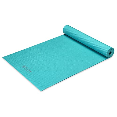 Gaiam Essentials 1/4" Thin (6mm) Yoga & Pilates, Fitness & Exercise Mat with Easy-Cinch Carrier Strap Cusion Support For Fitness and Gym Workouts - color: Teal
