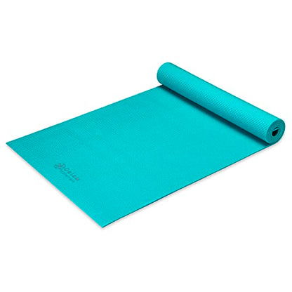 Gaiam Essentials 1/4" Thin (6mm) Yoga & Pilates, Fitness & Exercise Mat with Easy-Cinch Carrier Strap Cusion Support For Fitness and Gym Workouts - color: Teal