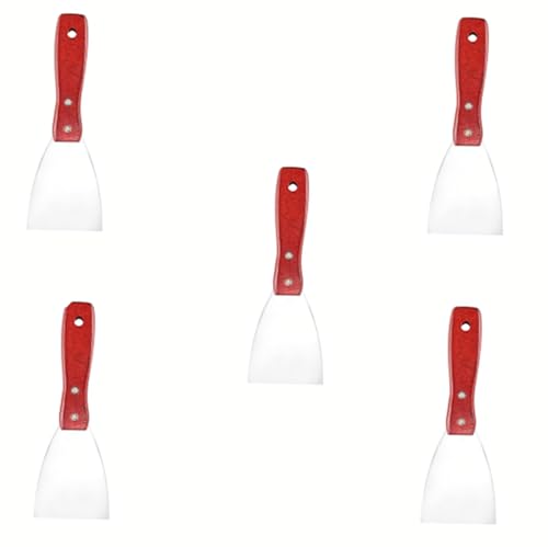 5Pcs 2" Putty Knife Scrapers Stainless steel spatula Tool set，with a comfortable wooden handle，for Scrapering,Drywall Repairs and Spreading，Taping Drywall Wall Painting (2" - 5Pcs) - color: 2" - 5pcs