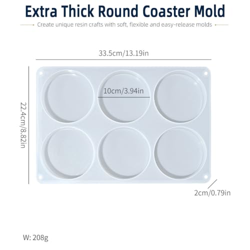 Extra Deep Coaster Resin Molds for 6 Cavity Round Thick Epoxy DIY Art Craft | 4 Inches Extra Thick Round Coaster Silicone Mold for Resin Epoxy, Flower Preservation, Easy Release, Beginner Friendly