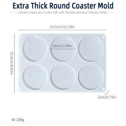 Extra Deep Coaster Resin Molds for 6 Cavity Round Thick Epoxy DIY Art Craft | 4 Inches Extra Thick Round Coaster Silicone Mold for Resin Epoxy, Flower Preservation, Easy Release, Beginner Friendly