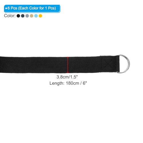 PATIKIL Yoga Strap for Stretching, Cotton Yoga Belt with Adjustable Metal D-Ring Buckle Stretch Bands for Fitness Pilates - color: Black/Drak Grey/Light Grey/Khaki/Sky Blue/Yellow
