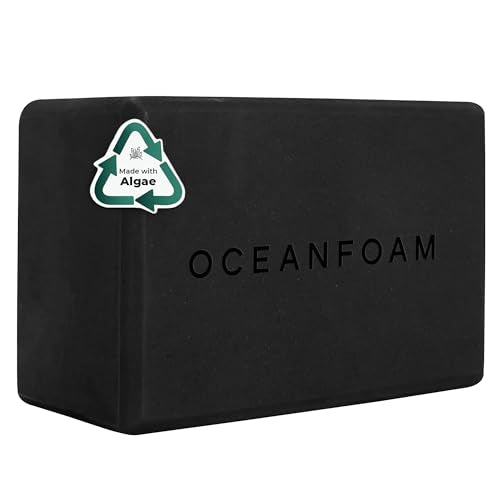 Oceanfoam Workout Block - High-Density Foam Exercise Block, Lightweight, Non-Slip for Stability & Support in Pilates, Yoga, Stretching & More - Algae-based EVA Foam, 9"x6"x4" (Black) - color: Black