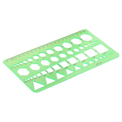 9 Piece Geometric Drawing Template Measuring Ruler Geometric Measuring Tools Transparent Green Plastic Ruler for Studying, Designing and Building