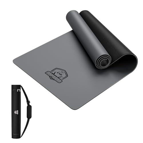 HAPBEAR Large Yoga Mat - 72"×30" Double-Sided Rubber Exercise & Workout Mat - Non-Slip Textured Surface - 5mm Thick Cushioned for Joints - Shock-Absorbing & Durable for Fitness (Yoga, Pilates) - Bonus Oxford Bag Included - color: Grey