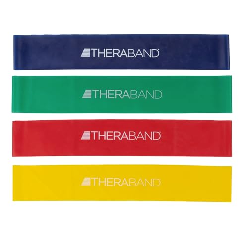 THERABAND Resistance Band Loop Set, Exercise, Workout, Physical Therapy | Elastic resistance band for exercise, strength training, stretching and physical therapy - ideal for home workouts - color: Yellow/Red/Green/Blue, size: 18 inch