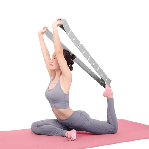 2-Pack Yoga Straps with 11 Loops - Adjustable Elastic Stretching Bands for Pilates, Dance, Ballet Gymnastics & Physical Therapy, Multifunctional Flexibility Exercise Equipment - color: Gray+Blue