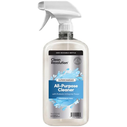 Clean Revolution SuperCharged All Purpose Cleaner Refill with Smart Probiotic + Enzyme Complex, Multi-Surface Kitchen Bathroom & Floor Cleaner, Fragrance Free, 18 Fl Oz (Pack of 1) - size: 18 Fl Oz (Pack of 1)