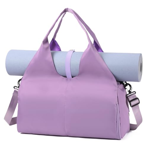 Handbag for Women Yoga Bag Large Capacity Yoga Pad Buckle with Shoe Compartment Water Bottle Sports Gym Bag Travel - color: C03-purple