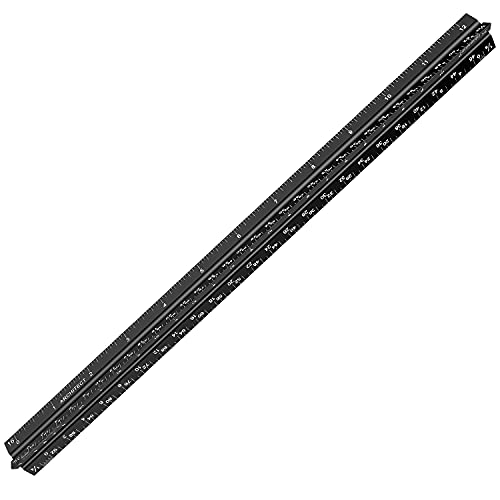 12" Architectural Scale Ruler Aluminum Architect Scale Ruler, Black | Triangular Scale Ruler for Architects, Draftsman, Students and Engineers - color: Black