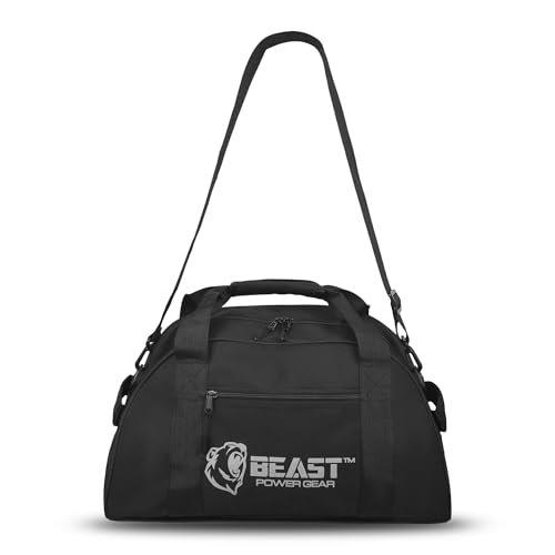 Beast Power Gear Gym Duffle Bag- Workout, Boxing, MMA, Sports Bag with Shoes Compartment and Adjustable Shoulder Strap for Men and Women (Black/Gray) - color: Black/Gray