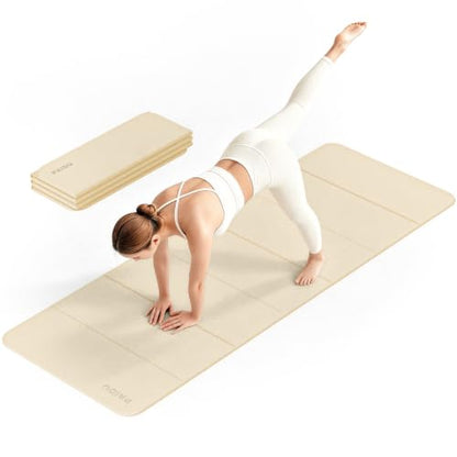 PAIDU Foldable Yoga Mat 10mm Thick, 75"x26" Non-Slip Fitness Exercise Mat - color: Beige