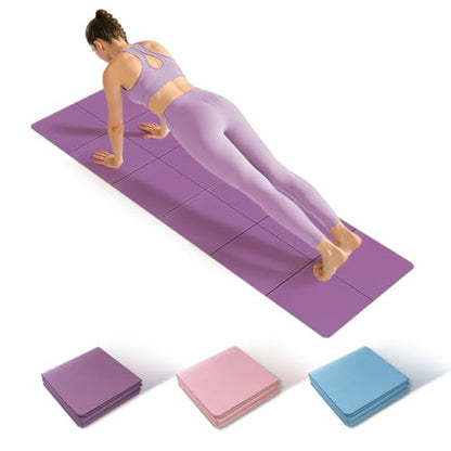 Foldable Yoga Mat Thick Non-Slip Exercise Mat | Packable Travel Fitness Mat, Carrying Bag Included, For Yoga, Pilates, Workout, Home & Gym Use - color: purple