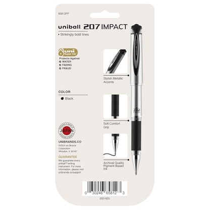 uni-ball Signo 207 Impact Stick Gel Pen, 4 Black Pens, 1.0mm Bold Point Gel Pens, Smooth Writing, Archival-Quality Ink, Acid-Free, Superior Comfort | Bold gel ink lay-down for pronounced lettering, fraud-resistant uni Super Ink, water & fade-resistant, co