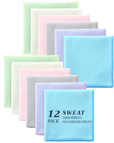 HunnmingRe 12 Pack Sweat Absorbing Handkerchiefs 10" x 10" Pocket-sized Sweat Towels Rags for Men & Women for Face Gym Sports - color: Macaron