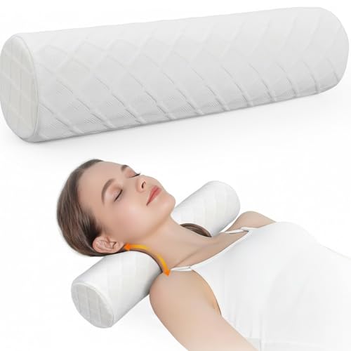 3.1" Small Neck Roll Memory Foam Pillow Cylinder,Detachable Cover - color: White, size: Small - 3.1" H