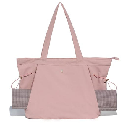 ESVAN Yoga Tote Bag for Women Shoulder Bags Drawstring for Office Workout Travel Carryall Pilates Gym and Beach - color: Pinklish Purple