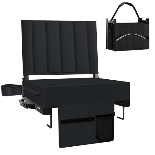 Aliphon Stadium Seat for Bleachers with Back Support and Cushion, Bleacher Seats with Shoulder Strap and Cup Holder, Padded Portable Folding Comfort Stadium Chair, for Sports Events, Black (1pcs) - color: Black, size: 1 pcs