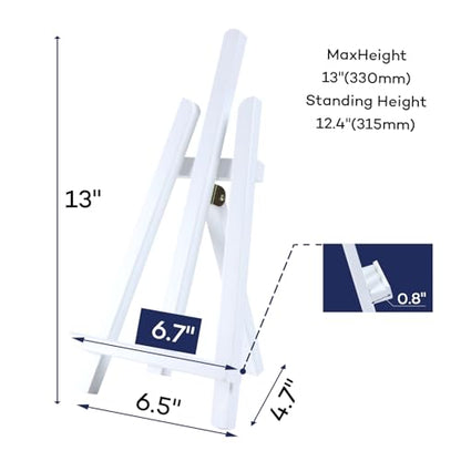 Artkey White Wooden Display Easel Stand, 13 Inch Folding Tabletop A-Frame Mini Easels for Canvas, Photos, Wedding Signs & Menus, Solid Radiata Pine Wood, 2 Pack - color: White