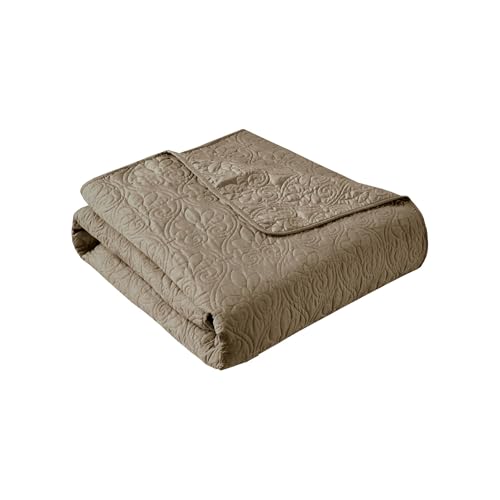 Madison Park Damask Quilting Design Throw Blanket, 60"x70" - color: Khaki, size: 60"x70"