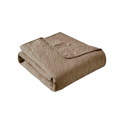 Madison Park Damask Quilting Design Throw Blanket, 60"x70" - color: Khaki, size: 60"x70"