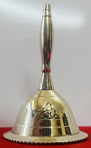 Indian Consigners Hand Bell Loud Brass Call Bells 3 Inches Altar Pendulam Use (Triquetra) - color: Triquetra