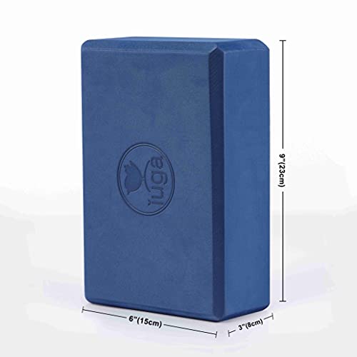 IUGA Yoga Blocks 2 Pack With Strap Non Slip High Density 9"x6"x3" Solid & Cork Yoga Block With Yoga Strap to Improve Strength Balance for Yoga Pilates Meditation
