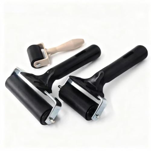 3-Pack Hard Rubber Brayer Rollers, 1.4/2.4/4 Inch for Printmaking, Ink Stamping, Gluing, Wallpaper, Anti-Skid Tape Application - Art Craft & Construction Tools