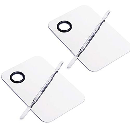 2 Pcs Stainless Steel Cosmetic Makeup Palette, Professional Cosmetic Mixing Makeup Palette Spatula Makeup Artist Tool, Beauty Salon Color Cream Mixing Palette With A Spatula Makeup Nail Art Palette - size: 2PCS