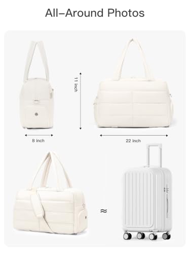 Gitus Travel Duffle Bag for Women Puffer Weekender Bags Carry on Gym Bag - color: Ivory