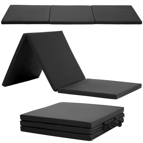 Gymnastics Tumbling Mat Portable Gymnastics Mat Foldable Tumbling Mat 2ft W 6ft L/4ft W 6ft L/4ft W 8ft L/4ft W 10ft Exercise Mat Yoga Mat with Carrying Handles for Yoga Gymnastics - color: Black, size: 2ft W 6ft L