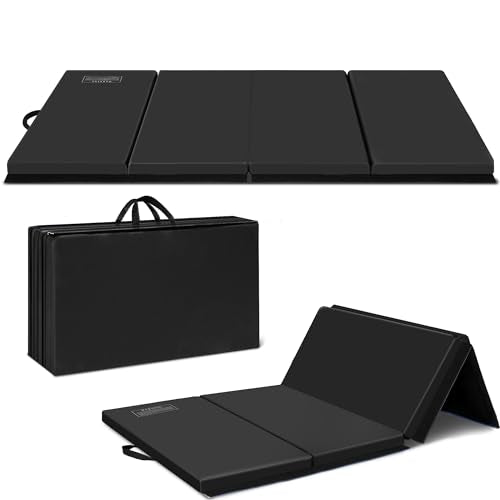 Polar Aurora 3'x6'x2 Thick Folding Gymnastics Exercise Mat Aerobics Stretching Yoga Mats - color: Black