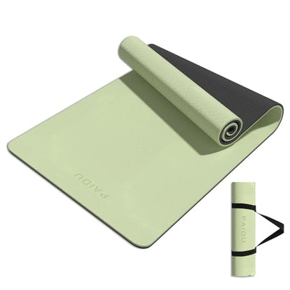 PAIDU Yoga Mat 8mm TPE Non‑Slip Fitness Mat with Strap for Home Workouts - color: 그린&블랙.
