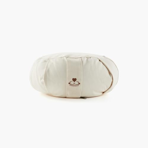Myga Zafu Yoga Meditation Cushion with Washable Cover - Floor Cushion Pillow with Natural Buckwheat Filling - Soft Round Cotton Design for Meditating or Pranayama Exercises - color: Cream