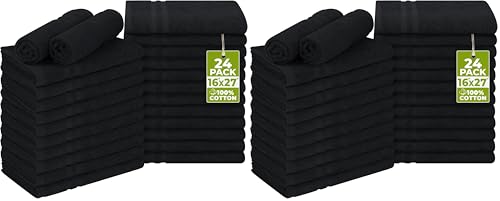 Utopia Towels Cotton Bleach Proof Salon Towel 16 by 27 inches, Bleach Safe Gym 100% Cotton Hand Towel, 48 Pack, Black - color: Black, size: 48 Pack