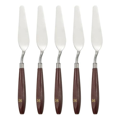 HARFINGTON 5pcs Palette Knife Painting Tool 3.74 x 1.1 Stainless Steel Art Spatula Pallet Knives Scrapers Tools with Beech Wood Handle for Acrylic Oil Canvas Mixing Spreading, Red/Silver - size: 3.74" x 1.1"