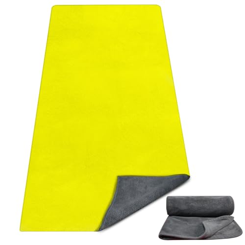 Yoga Mat Towel, Extra Thick (600GSM) Soft Hot Yoga Towel, Non-Slip and Sweat Absorbent for Hot Yoga, Bikram, Pilates, and Fitness, 72" x 27.5", Dual-Color, Grey/Yellow - color: Yellow, size: 72"x27.5"