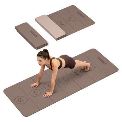 TPE Yoga Mat Foldable 8mm Thick Light Non-Slip for Home/Gym/Travel - color: Brown&Beige
