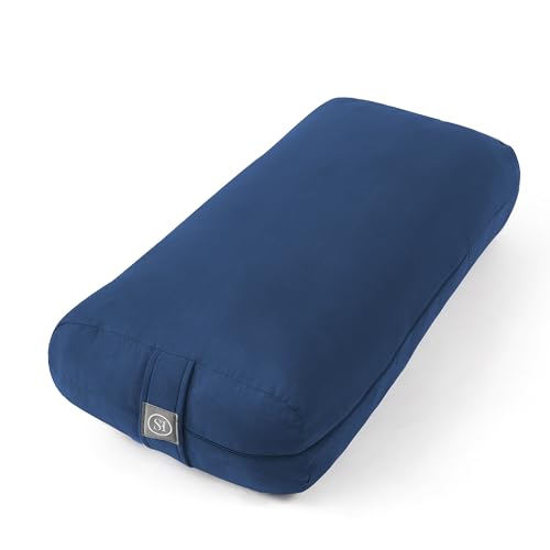 Meditation Cushion Bolster Pillow for Restorative Yoga – Supportive Cushion for Meditation, Pilates, and Relaxation – Filled with Buckwheat Hulls - Removable Cover - color: Navy Blue, size: Rectangular (Filled with 100% Cotton)