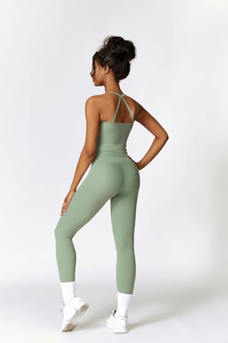 QBGJTD Womens Workout Sets Two Piece Cross Back Tank Top Matching High Waist Leggings Sets Gym Outfits Work Out Clothes - color: Green, size: X-Small