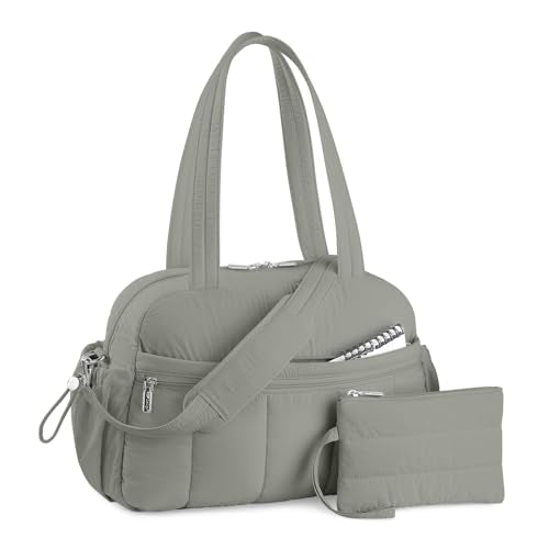 TOPDesign Travel Duffel Bag for Women, Puffer Gym Bag Sports Tote with Wet Pocket, Carry On Weekender with Luggage Sleeve (Grey) - color: Grey