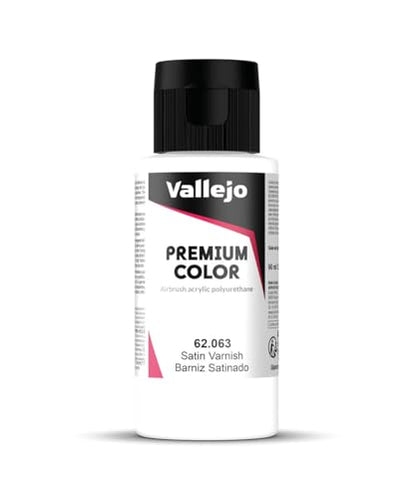 Vallejo - Premium Color RC Satin Varnish 2.02 Fl.Oz. (60 ml) for Airbrushing, Acrylic-Polyurethane Hybrid Resin of Great Resistance Auxiliary for Model and Hobby Use - color: 62063 Satin Varnish