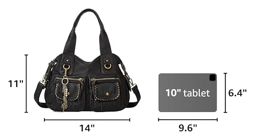 Worldlyda Women Canvas Hobo Purse Multi Pocket Tote Shopper Shoulder Bag Casual Top Handle handbag with Embroidery Ethnic - color: Be06brown Pattern 2