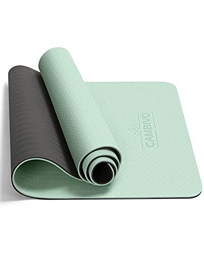 CAMBIVO Yoga Mat for Women Men Kids, 1/3 & 1/4 & 2/5 Inch Extra Thick Yoga Mat Non Slip, 72" x 24" TPE Yoga Mats, Workout Mat with Carrying Strap for Yoga, Pilates and Floor Exercises - color: Mint Green+Gray, size: 72*24*0.4 inch