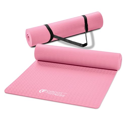 Circuit Fitness by Marcy Non-Slip Multi-Purpose Exercise Yoga Mats with Carrying Strap Multi-Thickness, Multi-Color Options - color: Sakura Pink, size: 1/4-inch