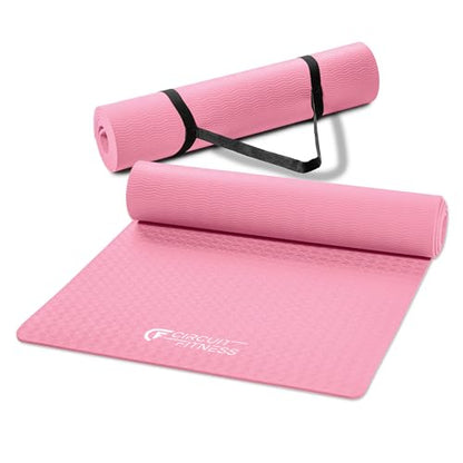 Circuit Fitness by Marcy Non-Slip Multi-Purpose Exercise Yoga Mats with Carrying Strap Multi-Thickness, Multi-Color Options - color: Sakura Pink, size: 1/4-inch