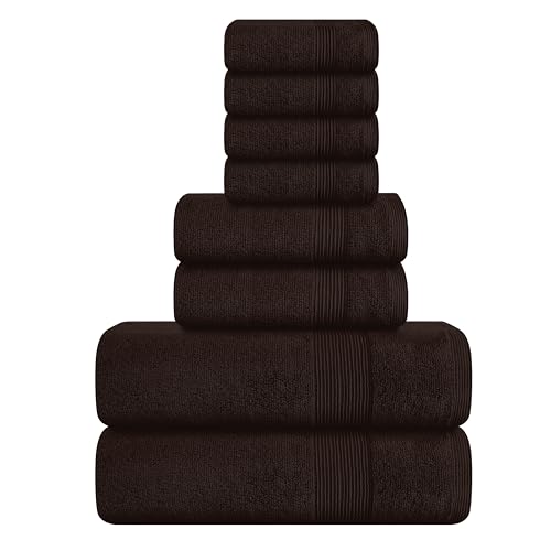Belizzi Home 8 Piece Towel Set 100% Ring Spun Cotton, 2 Bath Towels 27x54, 2 Hand Towels 16x28 and 4 Washcloths 13x13 - Ultra Soft Highly Absorbent Machine Washable Hotel Spa Quality - Chocolate Brown - color: Chocolate Brown, size: 8 Piece Towel Set