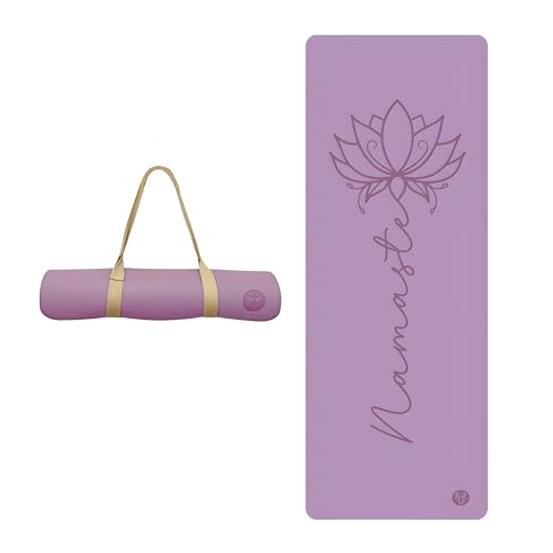 Premium PU Yoga Mat, 4.5mm Non Slip Natural Rubber Exercise Mat with Strap for Yoga, Pilates, Stretching & Fitness - color: Purple