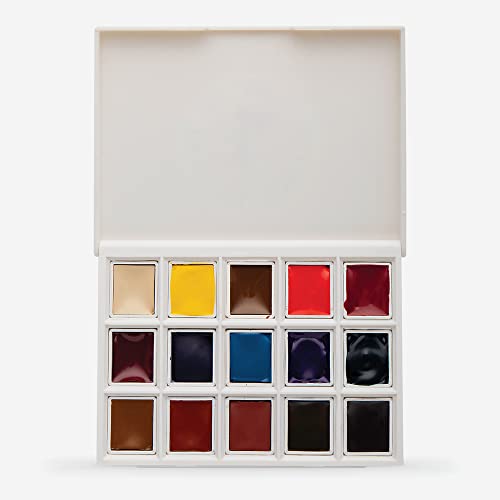 DANIEL SMITH Hand Poured Watercolor, Half Pans, Ultimate Mixing Set with 15 Watercolor Half Pans, 15 Empty Half Pans, 2 Plastic Travel Cases (total 32 pieces) 285650009 - style: Ultimate Mix 15 Colors Set with Plastic Case and 15 Empty Containers