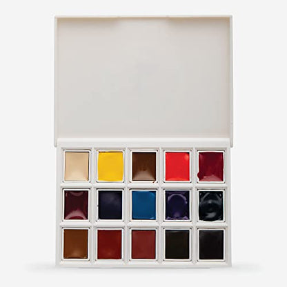 DANIEL SMITH Hand Poured Watercolor, Half Pans, Ultimate Mixing Set with 15 Watercolor Half Pans, 15 Empty Half Pans, 2 Plastic Travel Cases (total 32 pieces) 285650009 - style: Ultimate Mix 15 Colors Set with Plastic Case and 15 Empty Containers